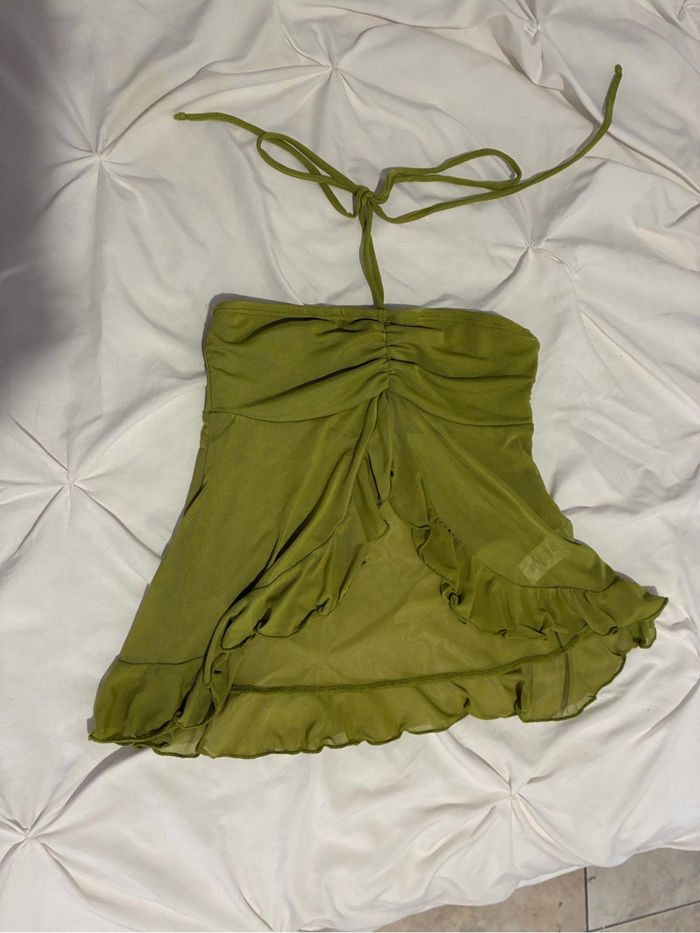 Olive Green Ruffle Mini Skirt with Tie Waist